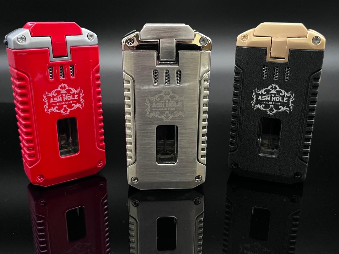 Ash Hole Triple Jet  Windproof Butane Cigar Lighter with Built-in Accessories