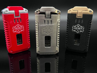 Ash Hole Triple Jet  Windproof Butane Cigar Lighter with Built-in Accessories