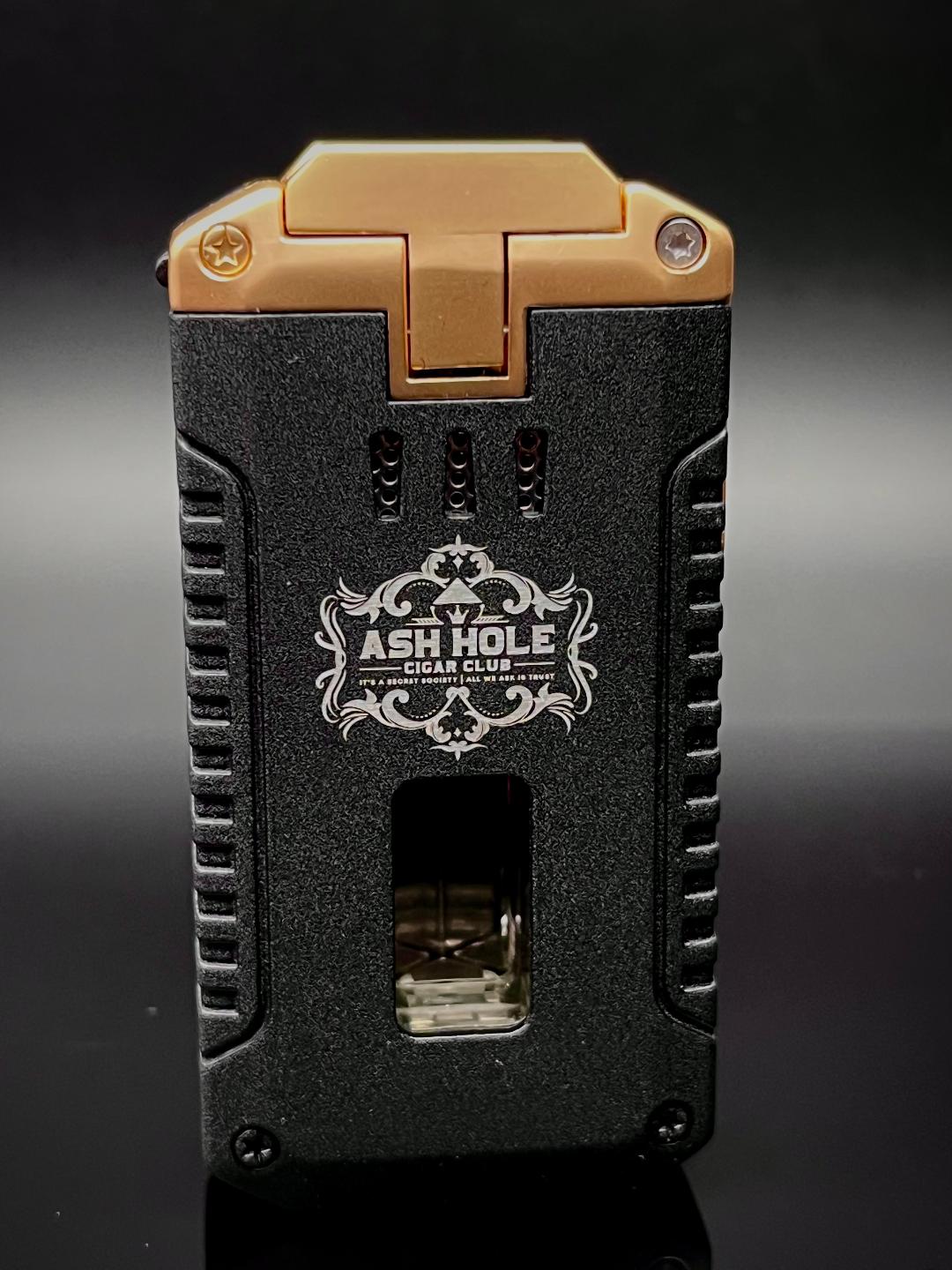 Ash Hole Triple Jet  Windproof Butane Cigar Lighter with Built-in Accessories
