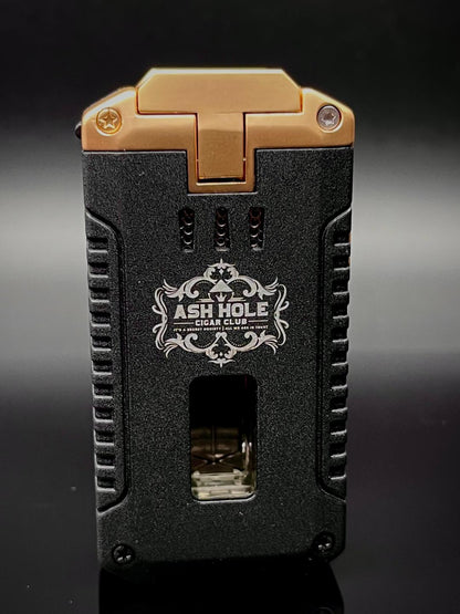 Ash Hole Triple Jet  Windproof Butane Cigar Lighter with Built-in Accessories